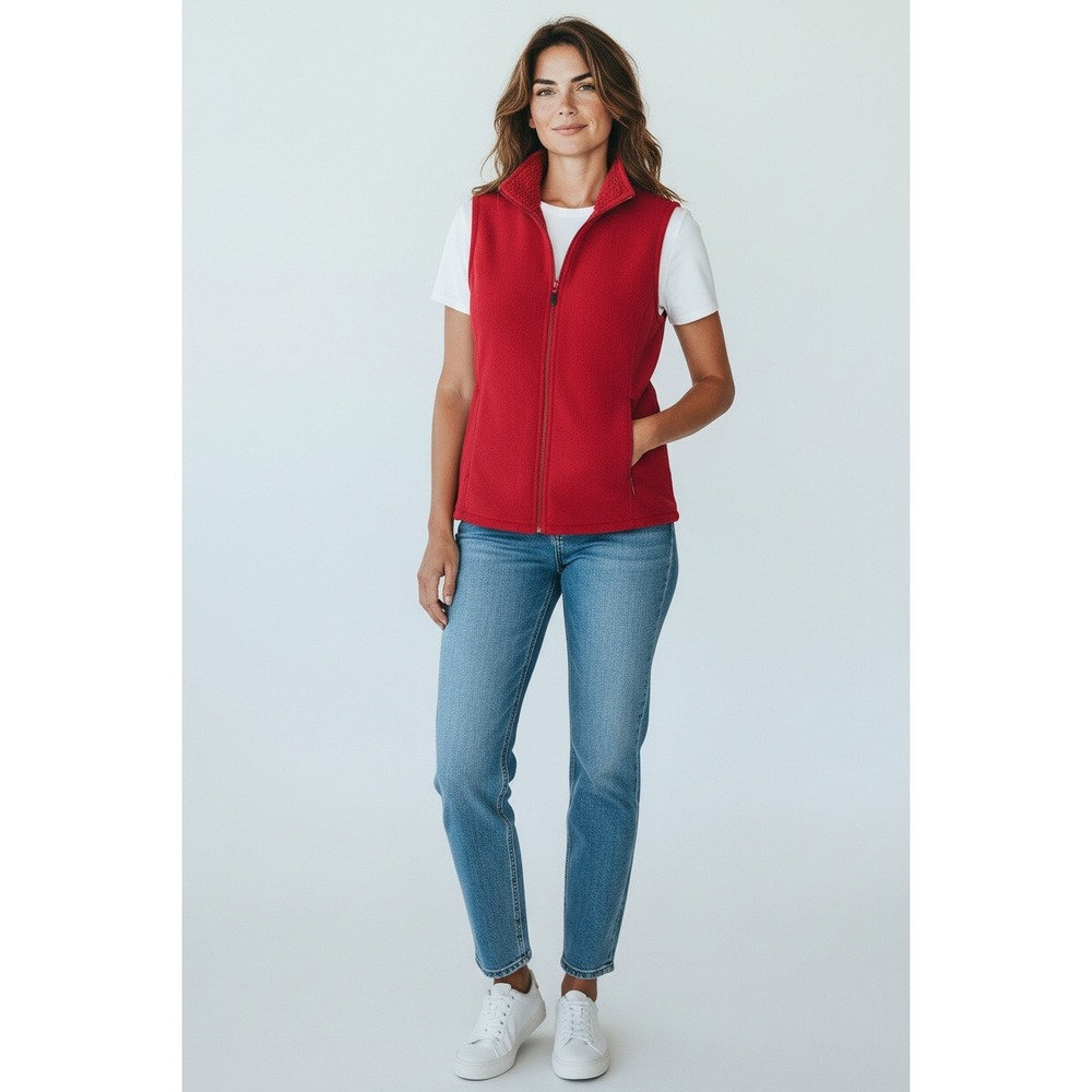 Erika Red Fleece Vest Full Zip Casual Outdoor Medium Layering Cozy Athletic